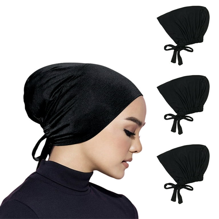 Yuanbang Pack of 4 Women's Hijab Underhead Scarves Islamic Muslim Hijab Hat Underscarf Hijab Turban Headwear (56-58CM,Black), Size: One Size