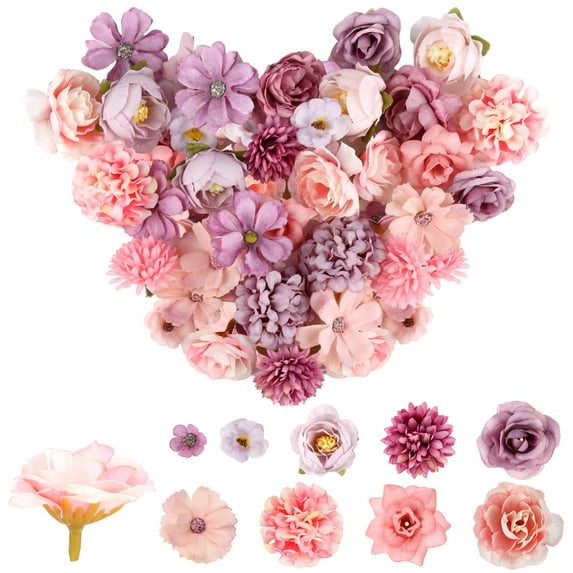 Pack of 40 Artificial Flowers Flower Heads, Flowers for Crafts with 9 Styles, Artificial Flowers Mini Silk Flowers, Artificial Flower Heads for Wedding Home DIY Crafts Scrapbooking Decorative