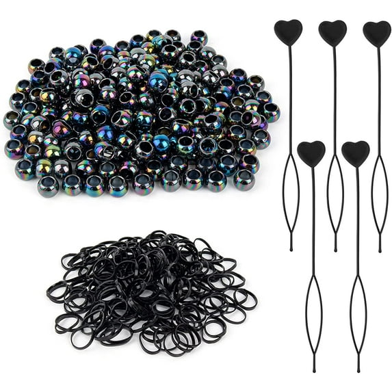 , Pack of 405 Pony Beads Set Hair Beads Kit Including 5 Pieces Quick Beader 200 Pieces Plastic Pony Beads 200 Pieces Mini Rubber Bands for Women Girls Hair Braids Crafts Supplies