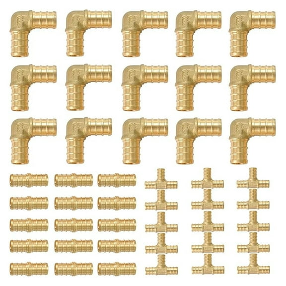 (Pack of 45) 3/4" PEX Fittings,90 Degree Elbow (15 PCS) + Tee (15 PCS) + Straight Coupling (15 PCS),Pex Brass Crimp Fitting Combo for PEX Pipe Tubing Connection, F1807 3/4Inch(45Pack)