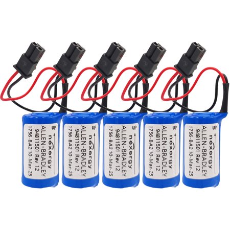 (Pack of 5) 1756-BA2 3.0V 1200mAh PLC Battery Replacement for Allen Bradley 1756-BA2 BR2/3A-AB 1745-B1 94811501 1756-L1 PLC Control Battery with Black Plug