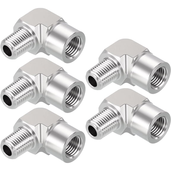 Pack of 5, 3/8" FeMale NPT to 3/8" Male NPT Solid 304 Stainless Steel Barstock Street Elbow, Forged Pipe Fitting for Pipe Repair, Bathroom Remodel, Tool Extension, Compression