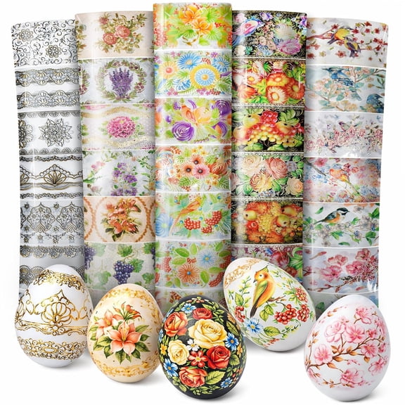 Pack of 5 - Easter Egg Decorating Kit - Thermo Shrink Sleeves - Basket Stuffers - Decorative Easter Egg Wraps - Pysanka - Ukrainian Pysanky Supplies - for 35 Decorative Eggs