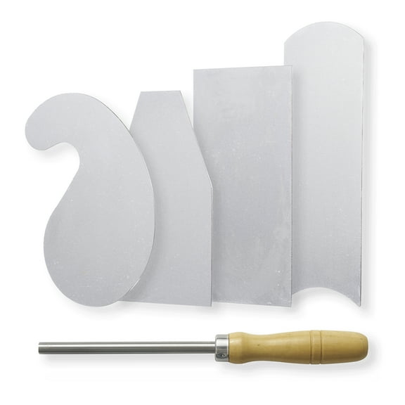 Pack of 5 Made of High Speed Steel Cabinet Scraper Burnisher with Multi-Shaped Scraper Set Include 2 Rectangle 1 Curved and 1 Gooseneck for Woodworking
