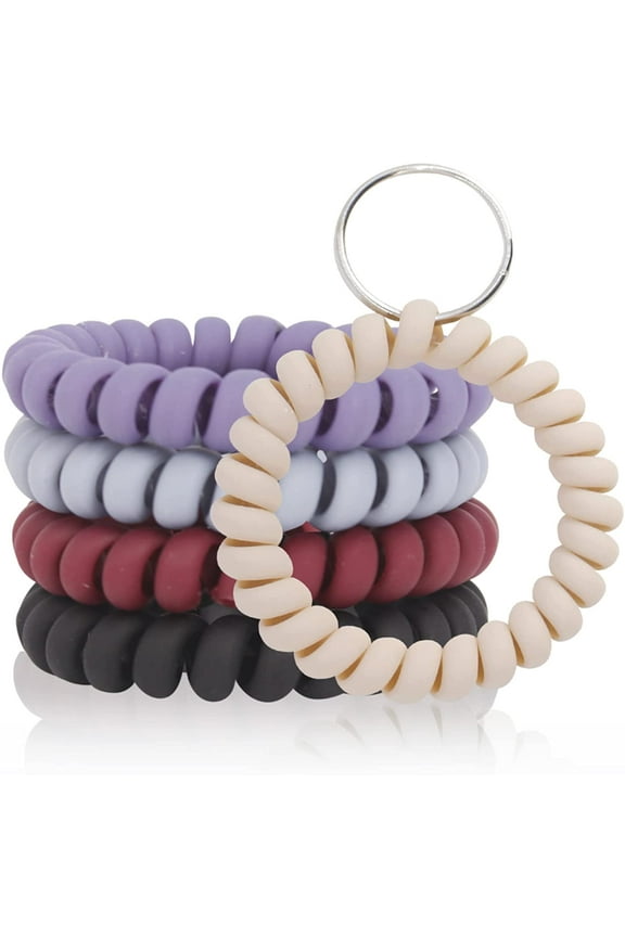 Pack of 5 Mix Color Plastic Coil Wrist Coil Stretch Wristband Elastic Stretchable Spiral Bracelet Key Ring Key Chain Key Hook Key Holder for Gym Pool ID Badge and Outdoor Sports