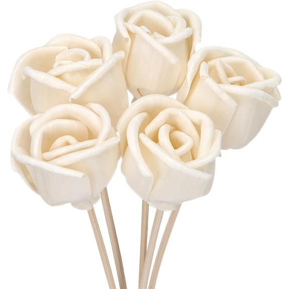 Pack of 5 Natural Rattan Reed Diffuser Sticks Set 9Inch Decorative Flower Stick Diffusers for Home Office Empty Fragrance Aroma Replacement Flowers Decor Rose Wood