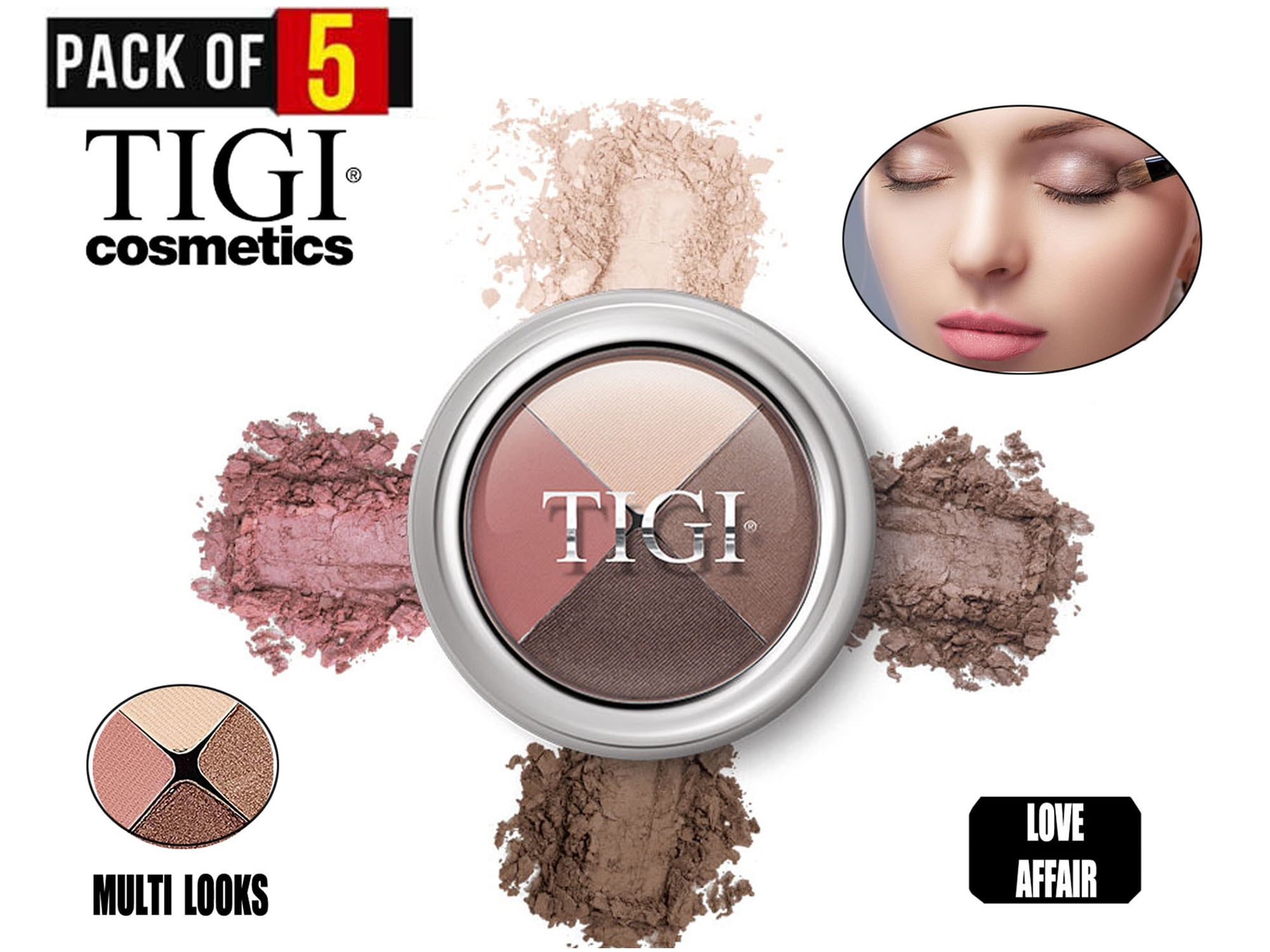 Pack 5 TIGI Cosmetics High Density Quad Eyeshadow Love Affair 0.32 Ounce