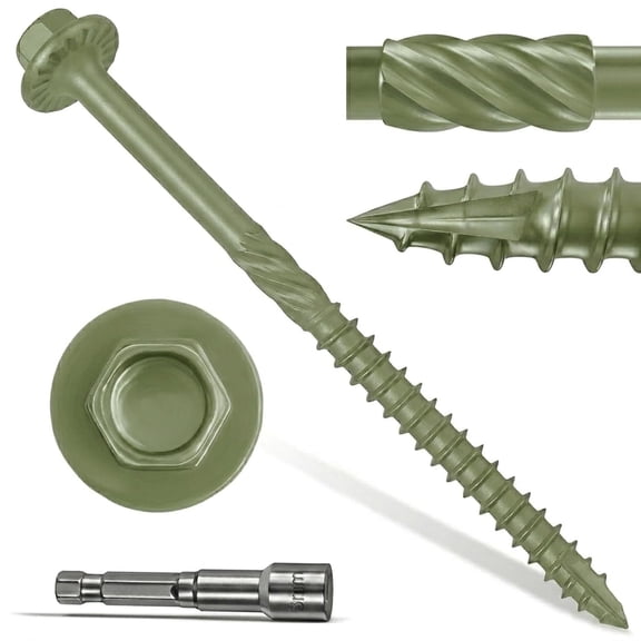 [Pack of 50] #14x5 Wood Structural Screws, Heavy Duty Hex Head Black Lag/Timber/Log/Landscaping Wood Screws, Rust Resistant, Hex Socket Drive Bit Included (Green)