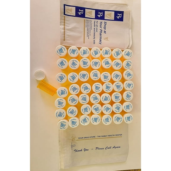 Pack of 50 - Amber 13 Dram Pill Bottles Empty with Caps Child Resistant Medicine Bottles-Push & Turn Medicine Bottles-Prescription Vials-Nursing Party Decorations-Rx Vials