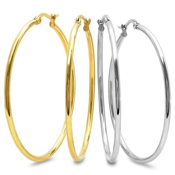 Pack 50 Mm Hoops In Two-Tone- Silver-Tone- 18 Kt Gold Plated Earrings