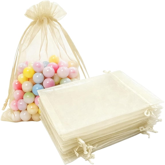 Pack of 50 Organza Drawstring Gift Wrap Bags 4x6 inch Ivory for Jewelry,Candy,Toiletry,Sheer Voile Fabric Mesh Sachet for Baby Shower,Christmas,Party Favors,Bridal Shower,Birthday,Wedding,Hotel