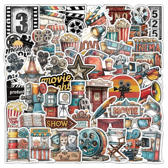 Pack Of 50 Retro Movie Themed Waterproof Stickers, Vibrant & Creative Decorative Decals For Water Bottles, Laptops, Phones And More, Ideal For Personalizing Daily Items For