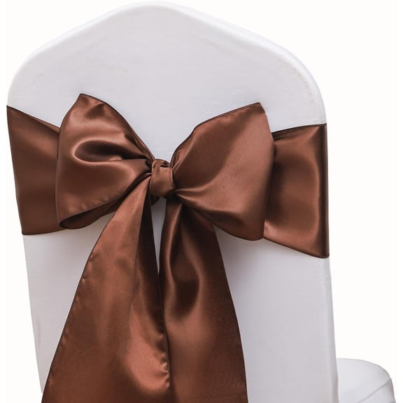 Pack of 50 Satin Brown Chair Sashes Bows 7 X 108 Inch Universal Dark Coffee Chair Ribbons for Wedding Ceremony Party Banquet Event Chair Decorations - Brown Chair Sashes 50 Pack