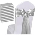 thumbnail image 1 of Pack of 50 Silver Satin Chair Sashes Bows 7x108 inches Grey Chairs Sash Ribbons Ties for Wedding Party Brithday Anniversary Ceremony Christmas Decor - Silver, 1 of 12