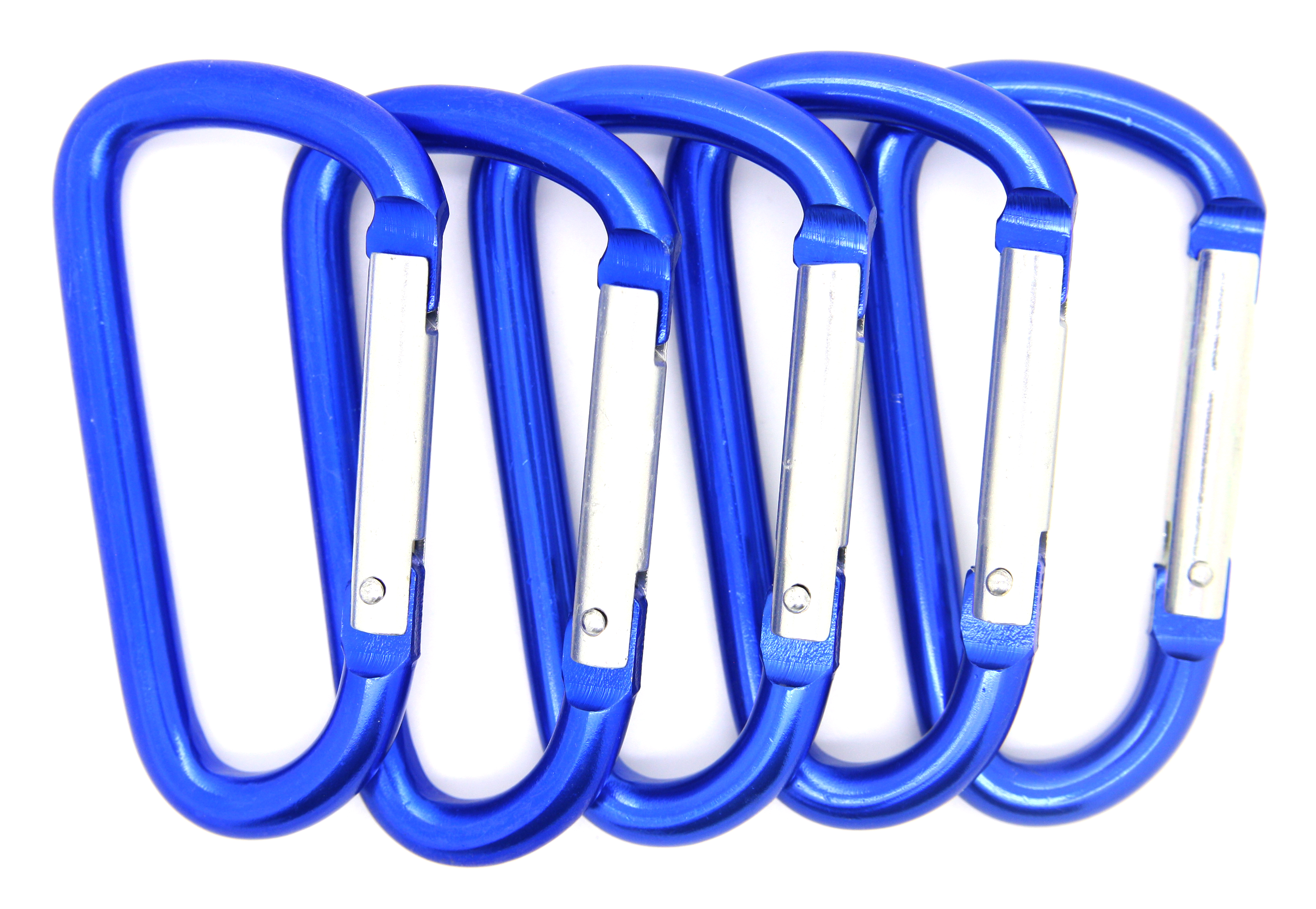 Pack 50 pcs - 3 inch Blue Aluminum Carabiner D Shape Buckle Pack, Keychain Clip, Spring Snap Key Chain Clip Hook Buckle