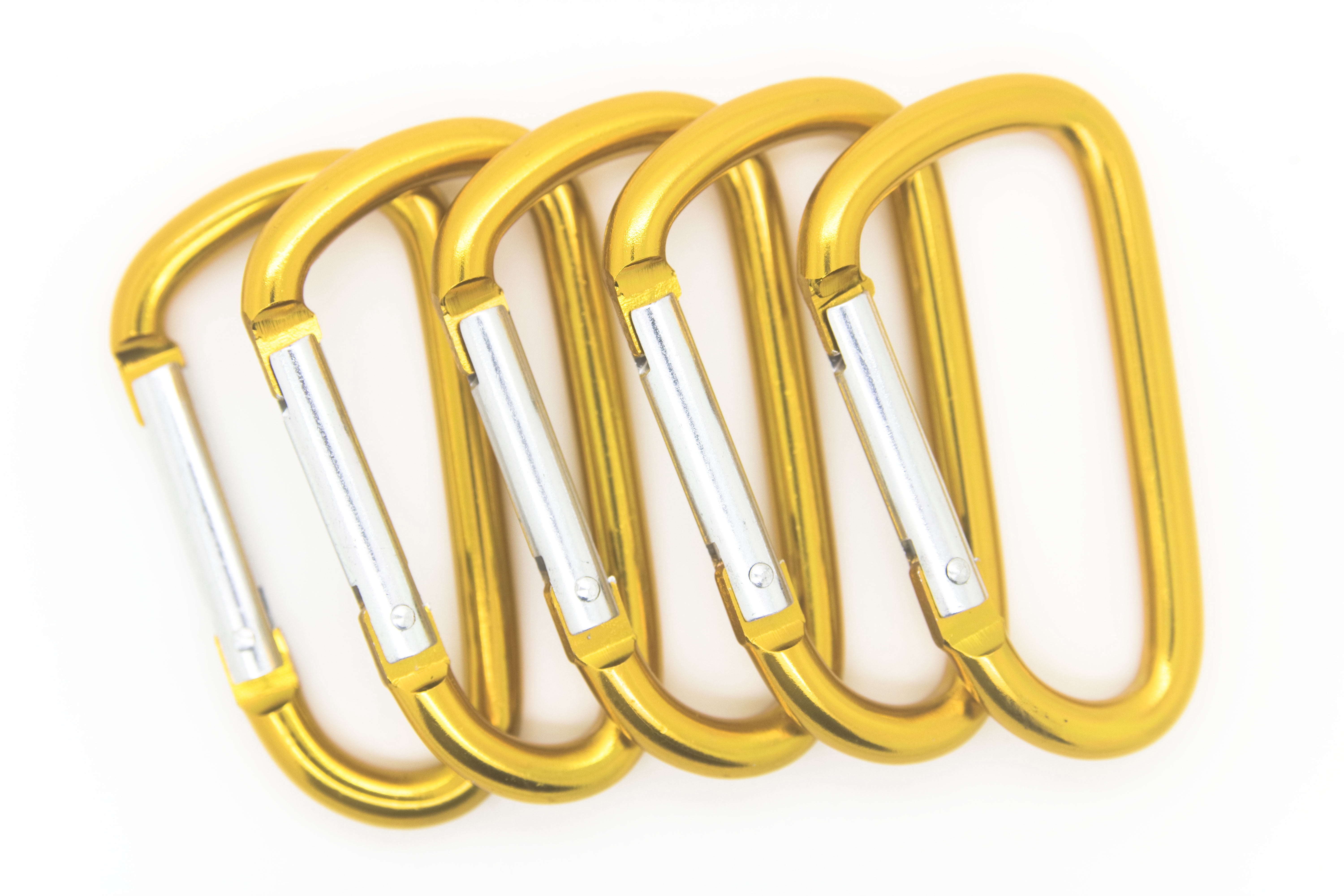 Pack 50 pcs - 3 inch Gold Aluminum Carabiner D Shape Buckle Pack, Keychain Clip, Spring Snap Key Chain Clip Hook Buckle