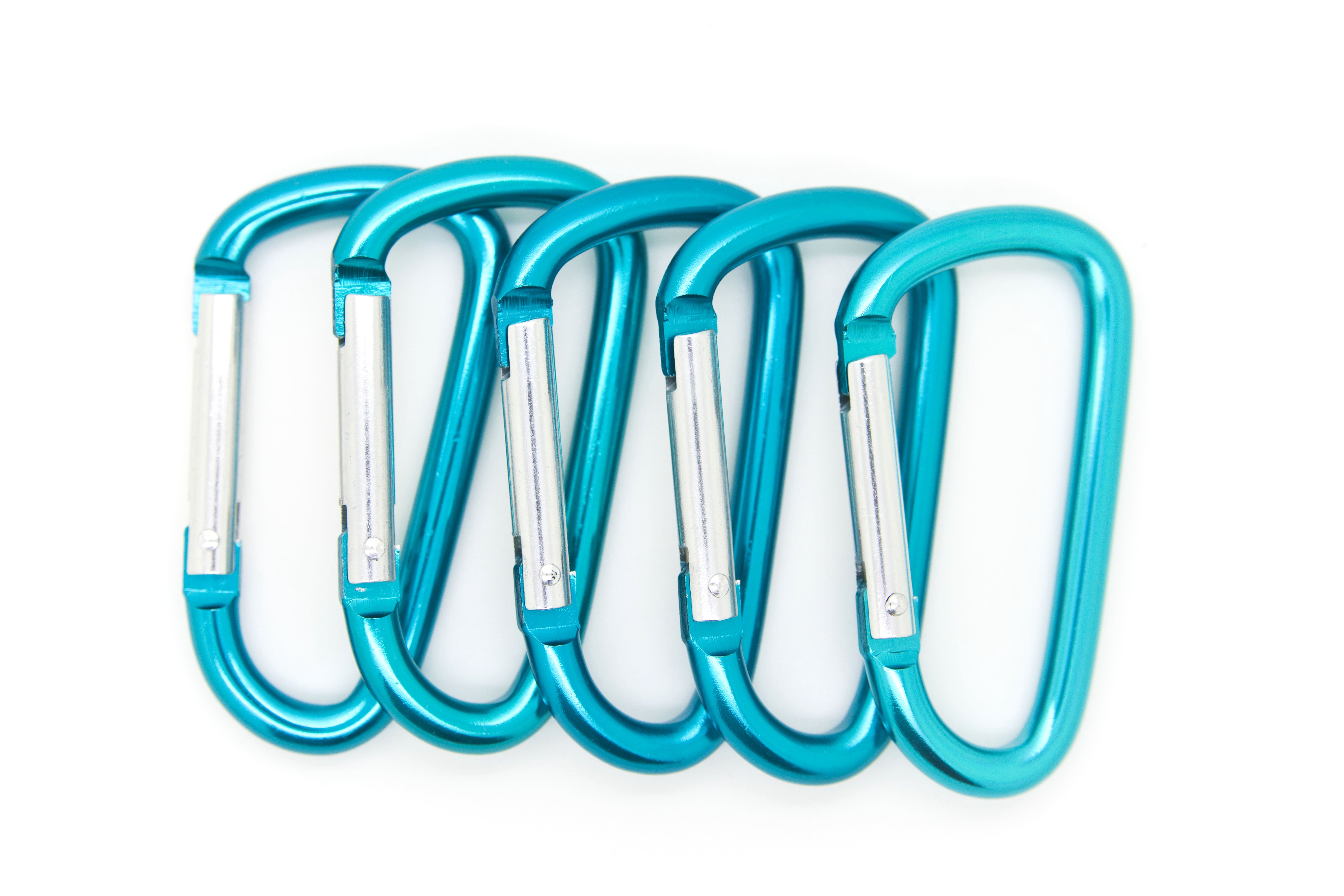 Pack 50 pcs - 3 inch Teal Aluminum Carabiner D Shape Buckle Pack, Keychain Clip, Spring Snap Key Chain Clip Hook Buckle