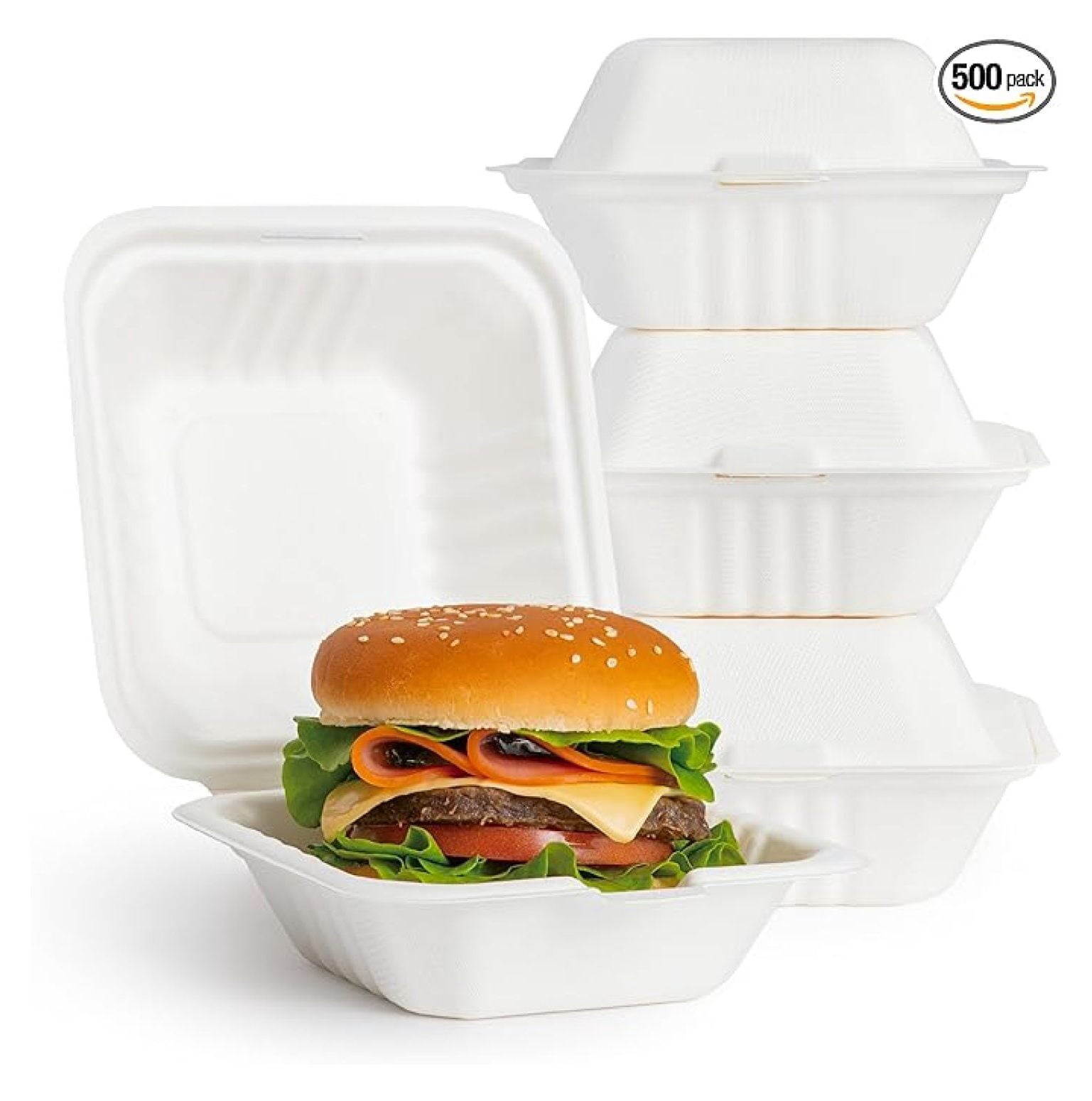 Pack of 500 To Go Food Containers 6 x 6, Clamshell Take Out Containers ...