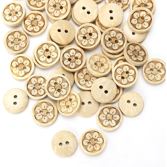 Pack of 50pcs 1/2 Inch Buttons for Sewing Coconut Shell Flower Wooden Button Perfect Men's Shirts ScrapBooking Jewelry Quilts and DIY Craft Projects Small Size 125mm 2 Hole
