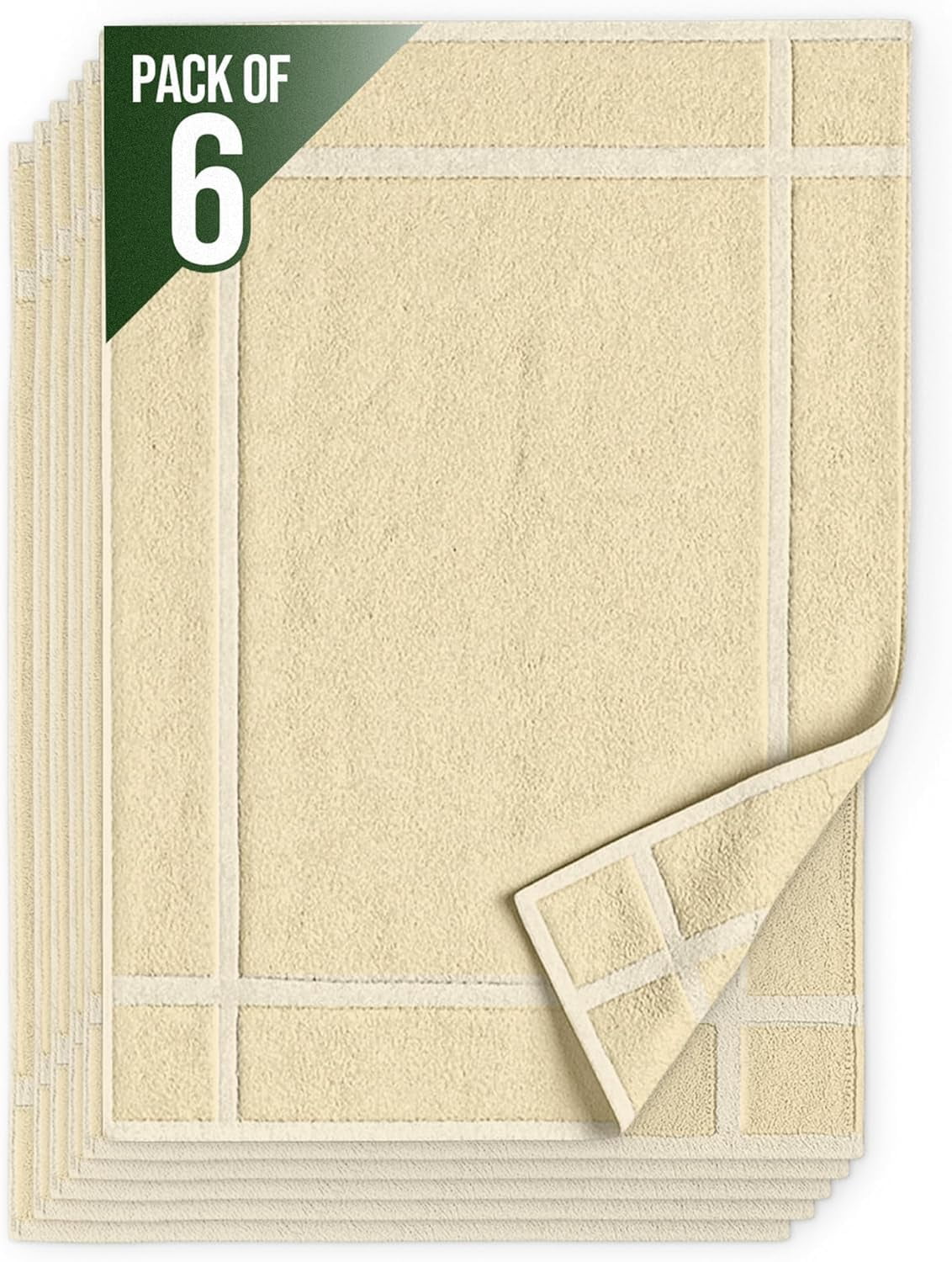 Pack of 6 100% Cotton Bath Mat 20x30 inches, Soft & Absorbent Quick Dry Bathroom Mat Set, Not Bathroom Rugs, After Shower Mat, Bath Tub Mat, 687 GSM, Machine Washable, Beige