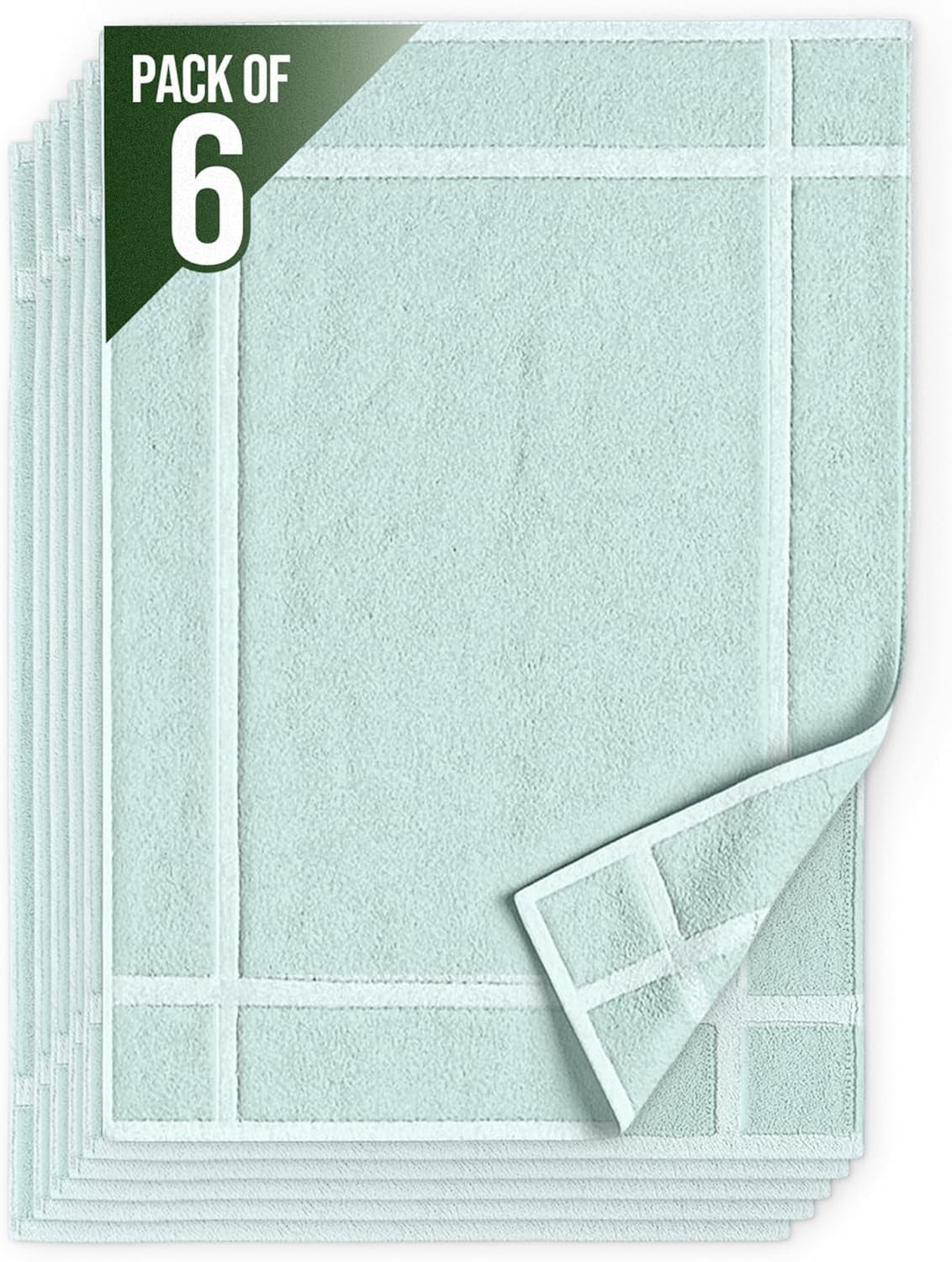 Pack of 6 100% Cotton Bath Mat 20x30 inches, Soft & Absorbent Quick Dry Bathroom Mat Set, Not Bathroom Rugs, After Shower Mat, Bath Tub Mat, 687 GSM, Machine Washable, Mint Green