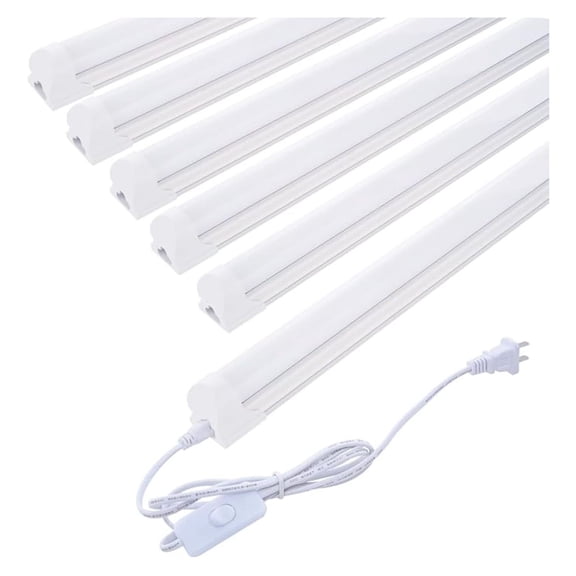(Pack of 6) 4FT LED Shop Light 24W 4 Foot T8 Integrated Tube Light Milky Cover 6000K Daylight White with ON/Off Cable for Household, Garage and Under Cabinet Lighting