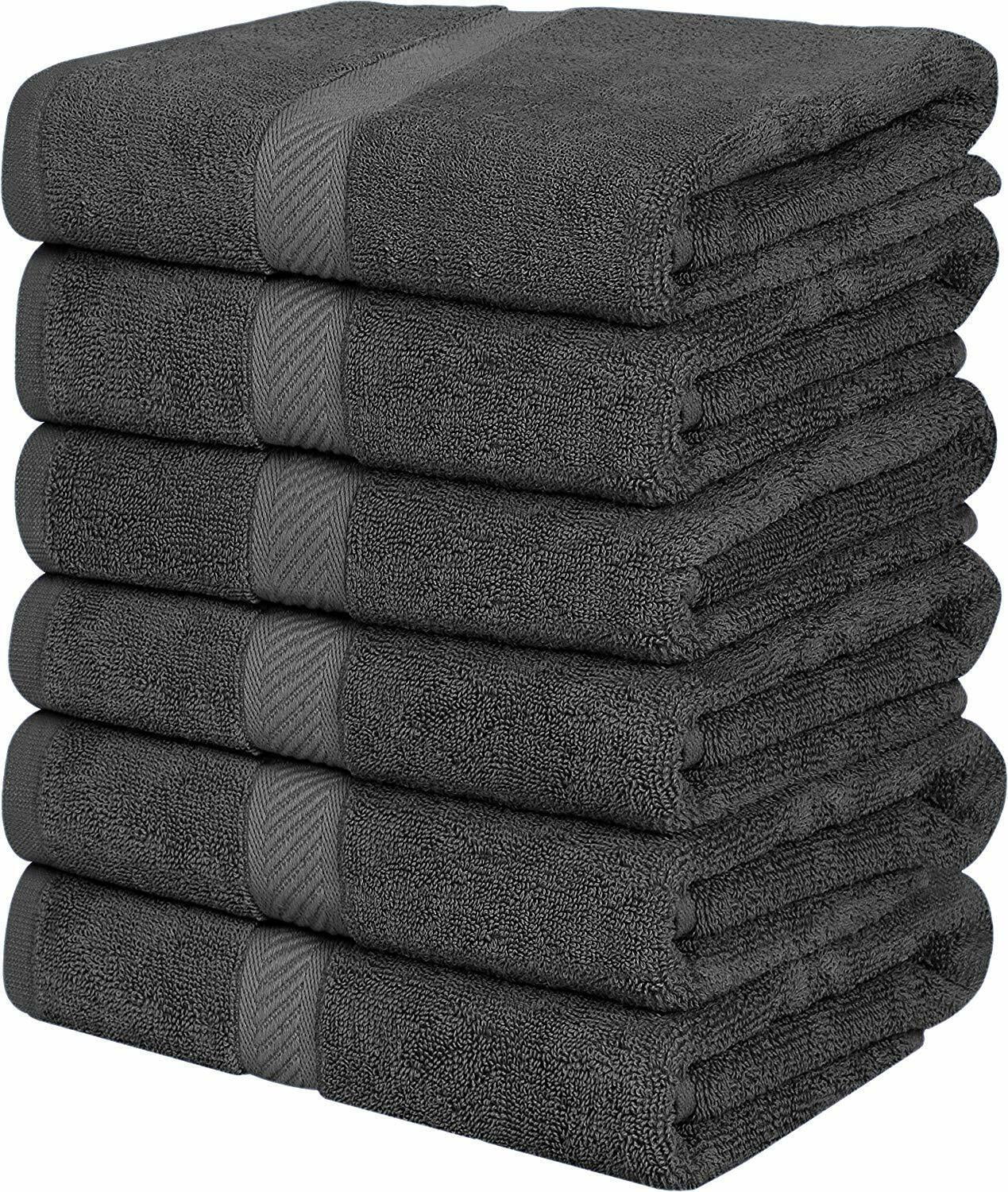 Pack 6 Cotton Bath Towels 22x44 Inch Super Absorbent  For Pool Spa