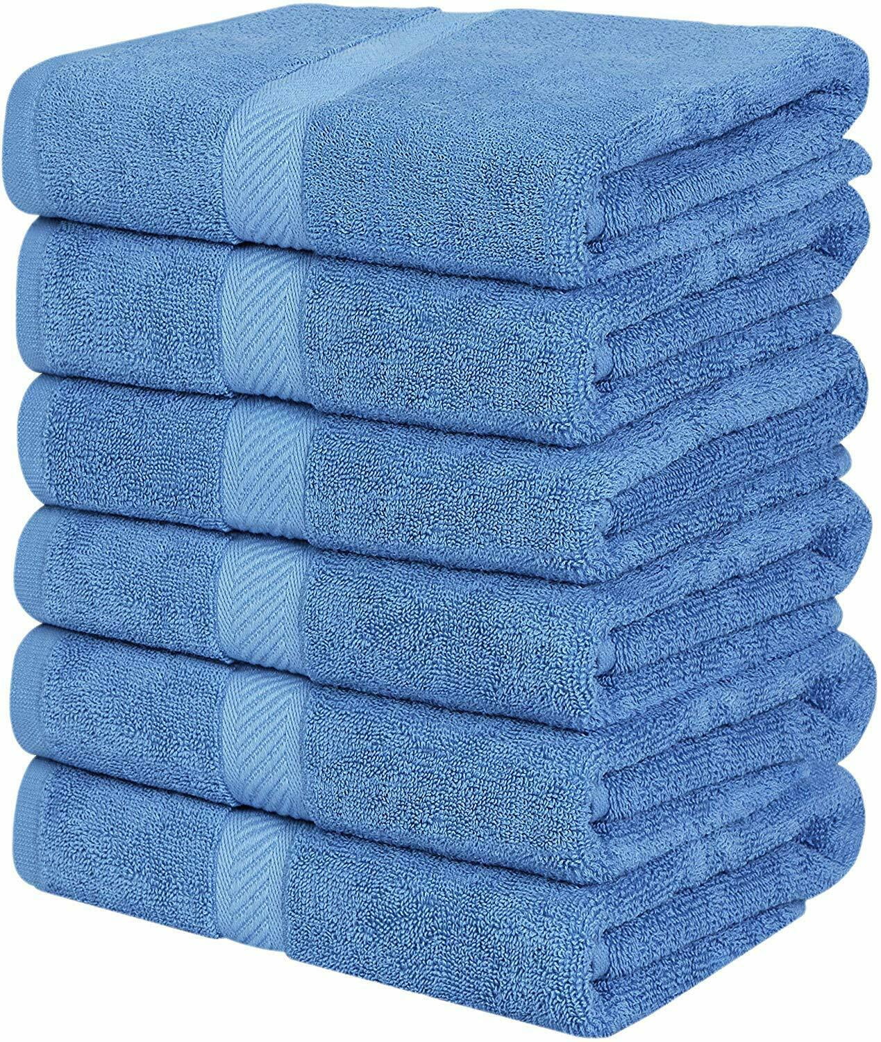 Pack 6 Cotton Bath Towels 22x44 Inch Super Absorbent  For Pool Spa