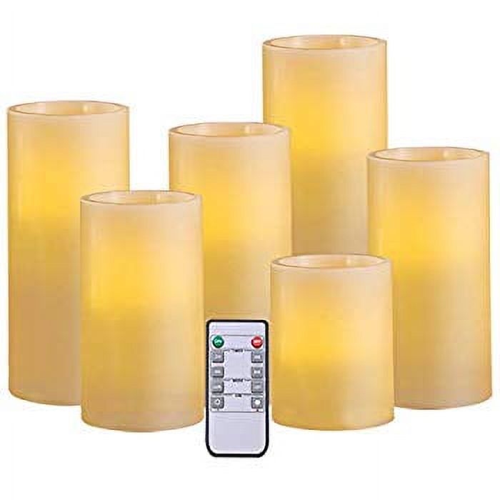 Pack of 6 Flameless Candles with Remote and Timer Wax LED Pillar