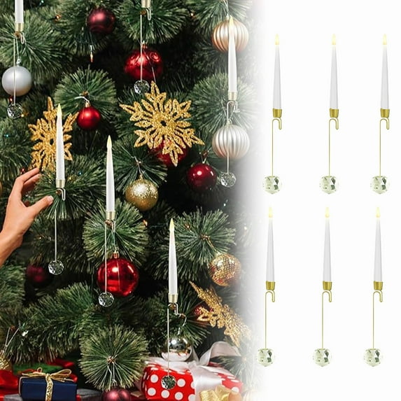Pack Of 6 Flickering Remote LED Short Taper Candles - Battery Operated Timer Window Candlesticks, Flameless White Plastic Candles For Christmas Tree, Holiday, Home & Party Decor
