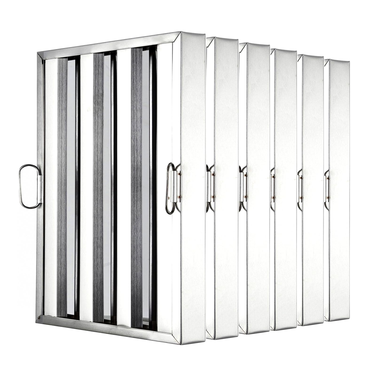 Pack of 6 Hood Filters 19.5W x 15.5H Inch, 430 Stainless Steel 5 Grooves Commercial Hood Filters, Range Hood Filter for Grease Rated Commercial Kitchen Exhaust Hoods