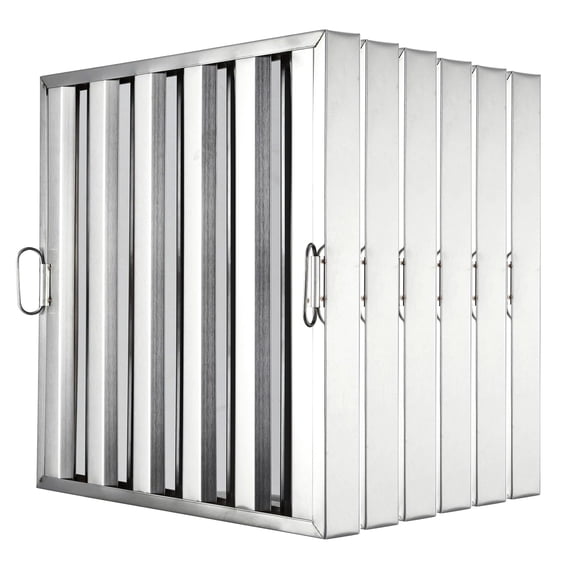 Pack of 6 Hood Filters 19.5W x 24.5H Inch, 430 Stainless Steel 5 Grooves Commercial Hood Filters, Range Hood Filter for Grease Rated Commercial Kitchen Exhaust Hoods