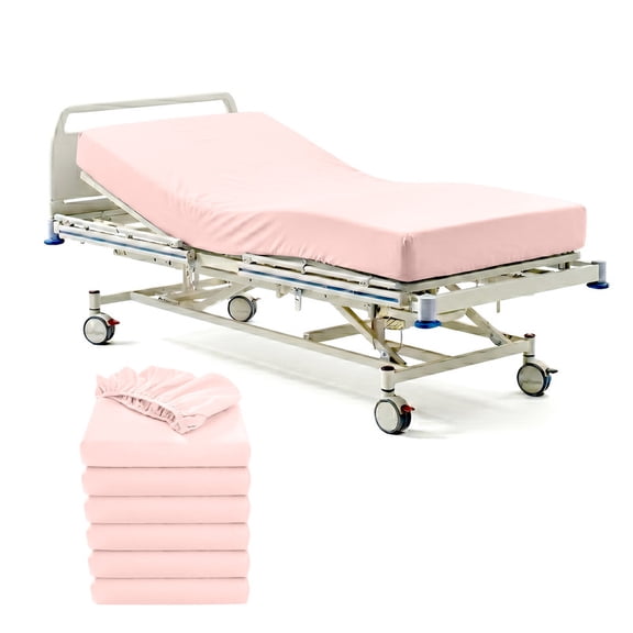 Pack of 6 Hospital Bed Fitted Sheets 36X84 Inch, 400 Thread Count 100% Egyptian Cotton, Pink Solid with 6 Inch Deep Pocket, Soft Fitted Sheets with Elastic All Around for Home & Hospital Care Beds
