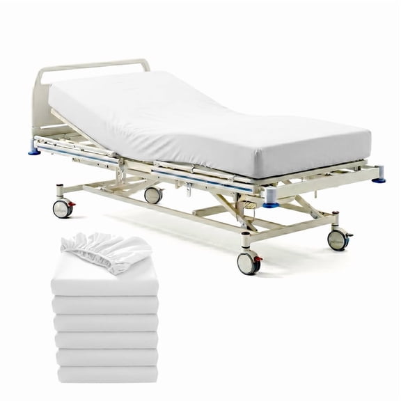 Pack of 6 Hospital Bed Sheets 36X84 Inch, 400 Thread Count 100% Egyptian Cotton, White Solid with 6 Inch Deep , Soft Sheets with Elastic All Around for Home & Hospital Care Beds