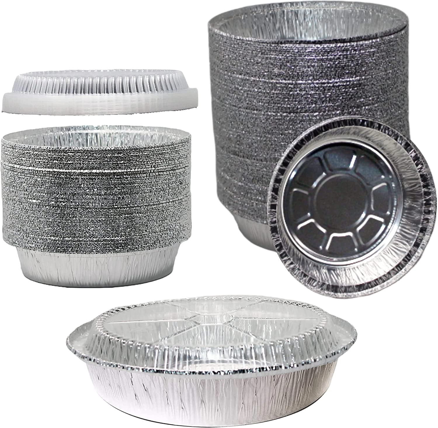 Pack] - 6 Inch Disposable Round Aluminum Take-Out Pans With Plastic ...