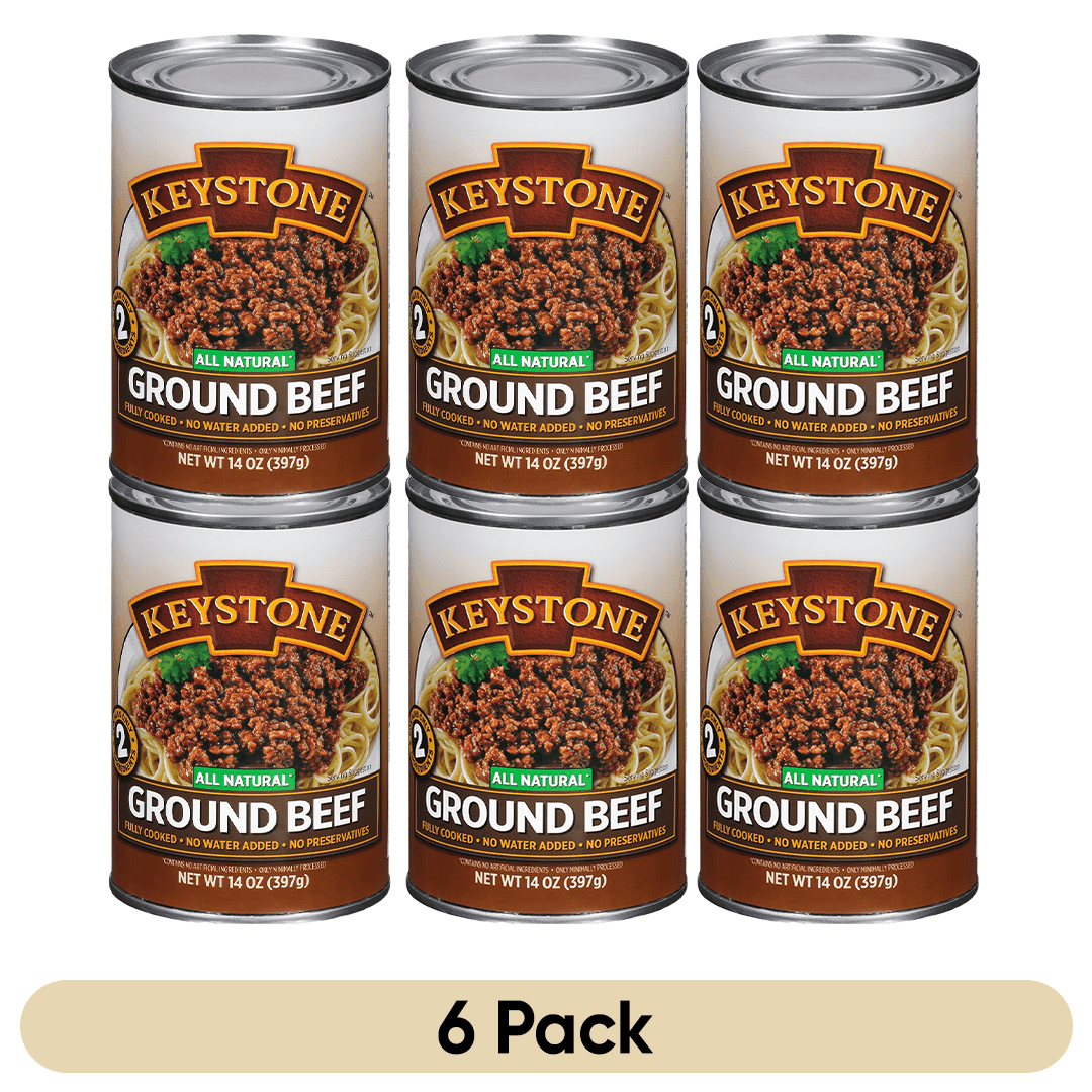 Keystone All Natural Canned Ground Beef, 14 oz (Pack of 6) – Fully Cooked, Ready to Eat, Gluten Free Survival Food | Emergency Prepper Pantry Staple | Long-Term Storage Meat for Family Meals, Camping
