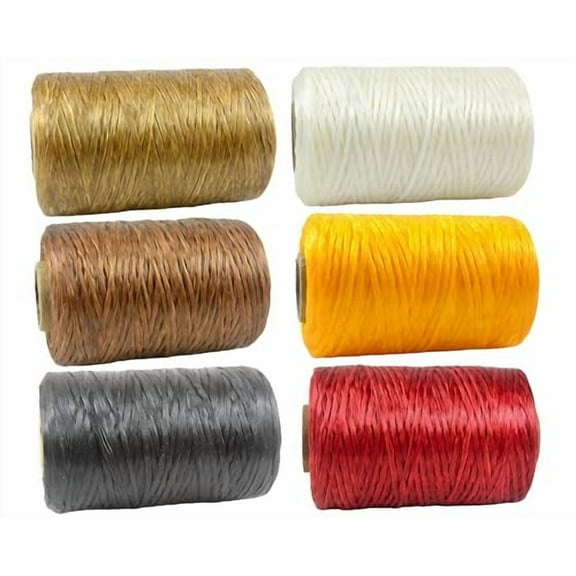 Pack of 6 - Kulay Artificial Deer Sinew Waxed Flat Polyester Thread for Beading, Leather, Tie-dye Crafts and Sewing, Natural, Brown, White, Black, Red and Yellow Sinue (5-Ply, 300 Yards per Spool)