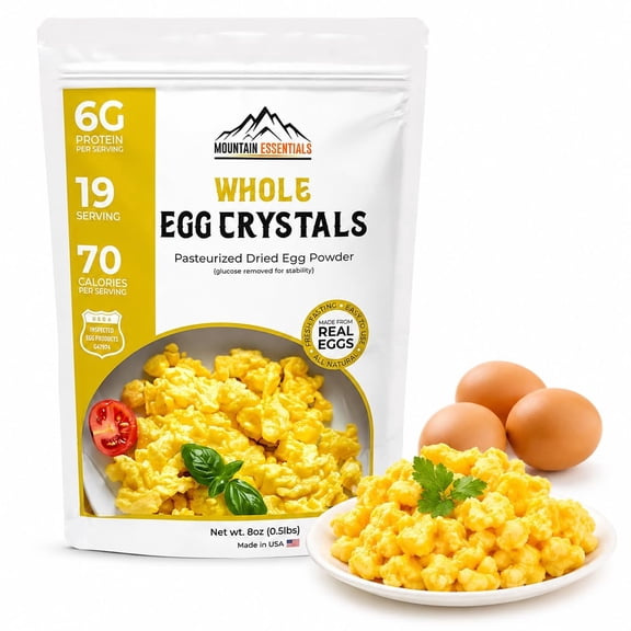 Mountain Essentials Whole Egg Crystals Pasteurized Dried Egg Powder Shelf-Stable for Camping Meals & Baking, 1 Pack, 8 oz