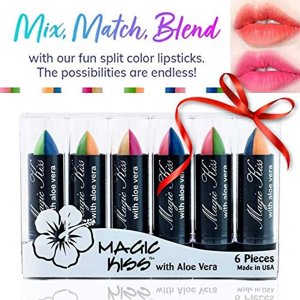 Pack of 6 Magic Kiss Color Changing Matte Lipstick set, Long Lasting Nutritious Lips Moisturizer Magic Temperature Color Change Lip Balm with Aloe Vera PH Lipstick Beauty Cosmetics Makeup MADE IN USA - image 1 of 3