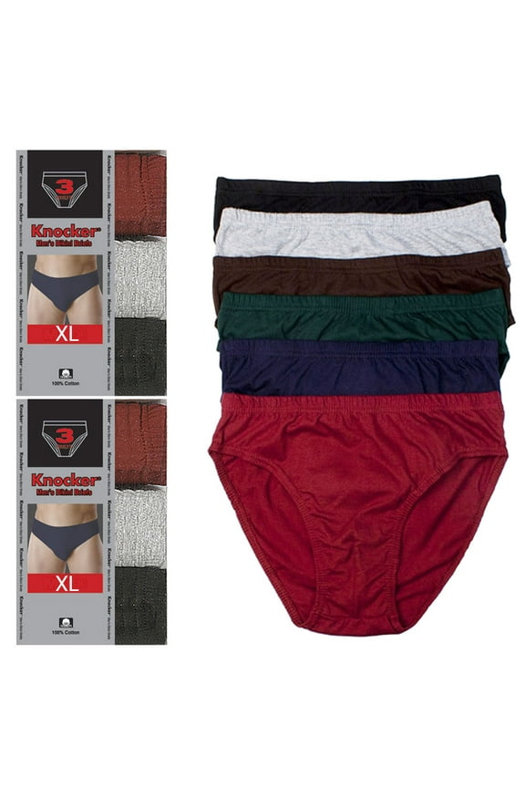 Pack 6 Mens Bikinis Briefs Underwear 100% Cotton Solid Knocker Size XLarge 40-42