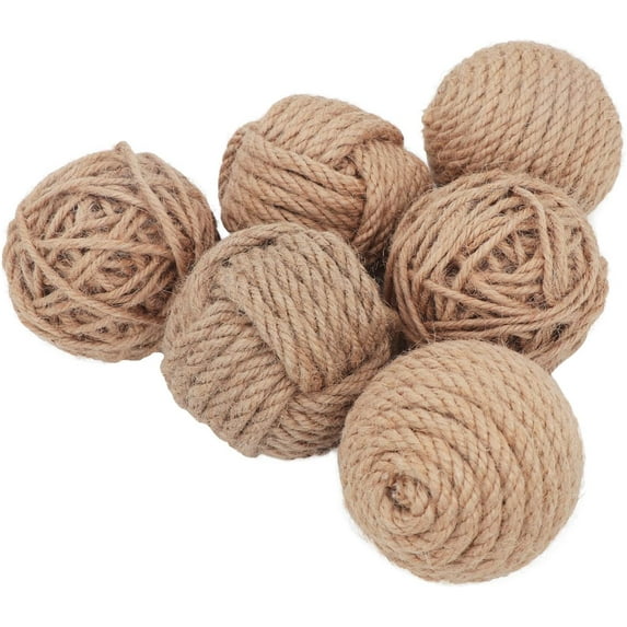 Pack of 6 Orbs Decorative Balls 2.8" Assorted Jute Rope Spheres Orbs Rustic Decorative Balls for Centerpiece Bowl Fillers Farmehouse, Vase Tray Filler, Home Tabletop Décor, Housewarming Gift (Brown)