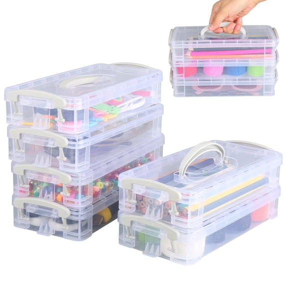 Pack of 6 Pencil Box, Stackable Transparent Pens Storage with Snap Lock ...
