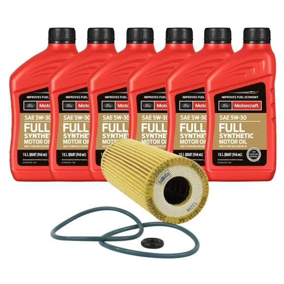 Pack of 6 Quart Motorcraft Motor Oil OEM Full Synethetic 5W-30 SAE + Oil Filter Replacement For Ford F-150 2.7 2015 2016 2017 2018 2019 2020 2021 2022 2023 2024 XO5W30Q1FS FL2062A