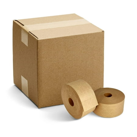 Reinforced Water-Activated Kraft Tape, Gummed Paper Seal, 6 Count, 3 in x 500 ft