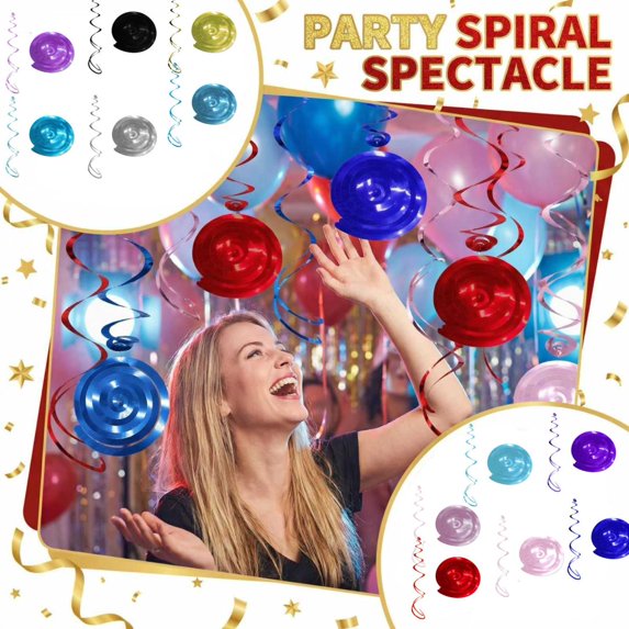 Pack Of 6 Rose Gold Pvc Double Spiral Hanging Decorations, Vibrant Shiny Swirl Streamers With Attached Foil Balls, Perfect For Birthday, Anniversary, Holiday Celebrations And
