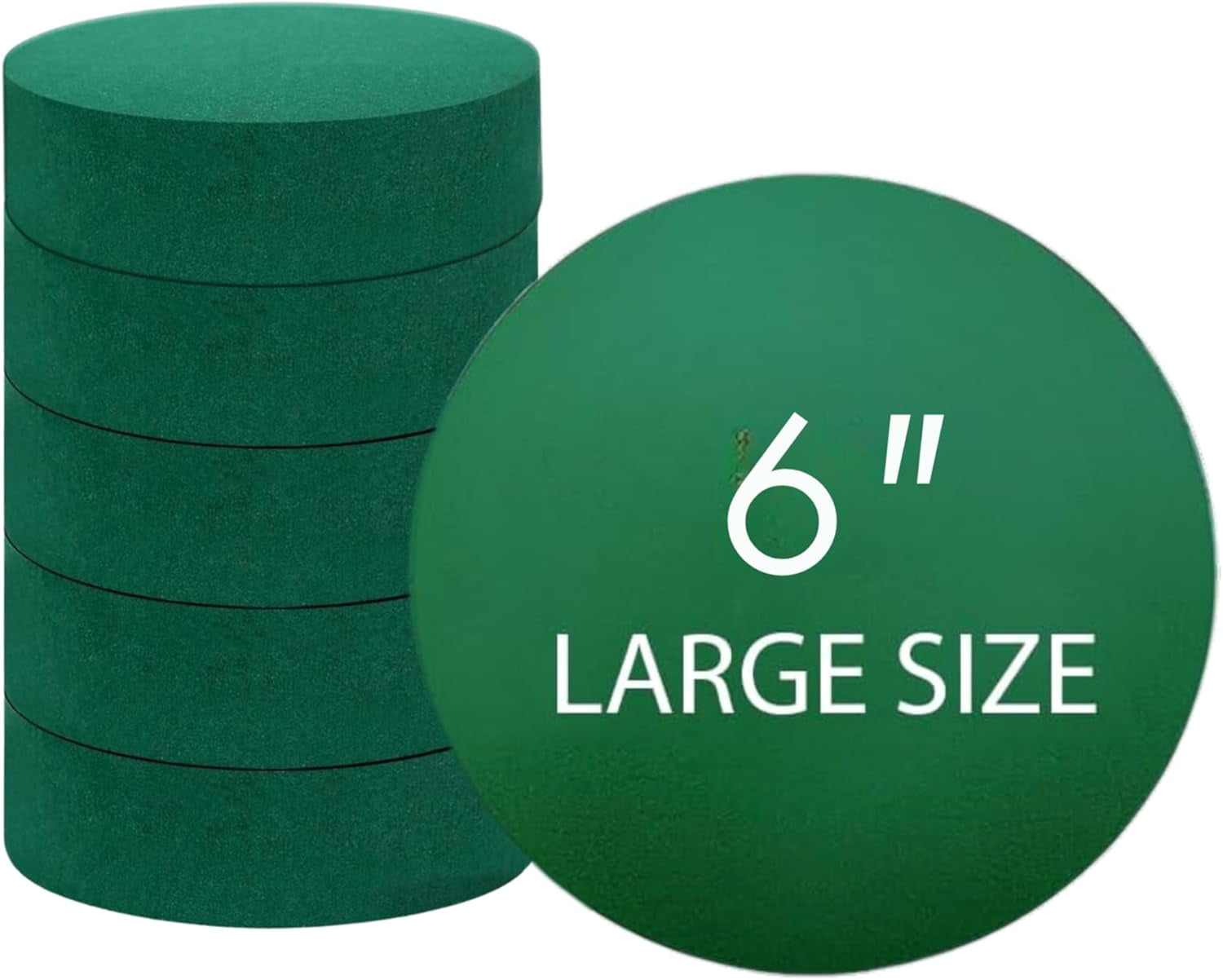 Pack of 6 Round Floral Foam Blocks for Fresh and Artificial Flowers, (6" X 1.5"), Dry & Wet Green Flower Foam for Flower Arrangements and Florist Supplies