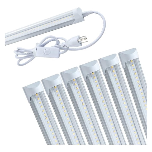 (Pack of 6)T8 4FT LED Integrated Tube Light Fixture, 24W Shop Light with ON/Off Power Cord,6000K Supper White,Clear Cover,Single Strip Indoor Connectable Lamp,Replace Fluorescent Bulb Light