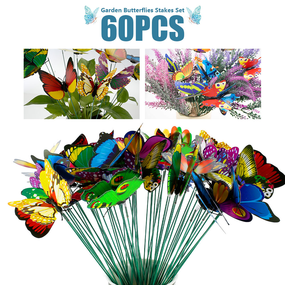 Pack of 60 Garden Butterflies Stakes Set Garden Butterfly Stakes Decor
