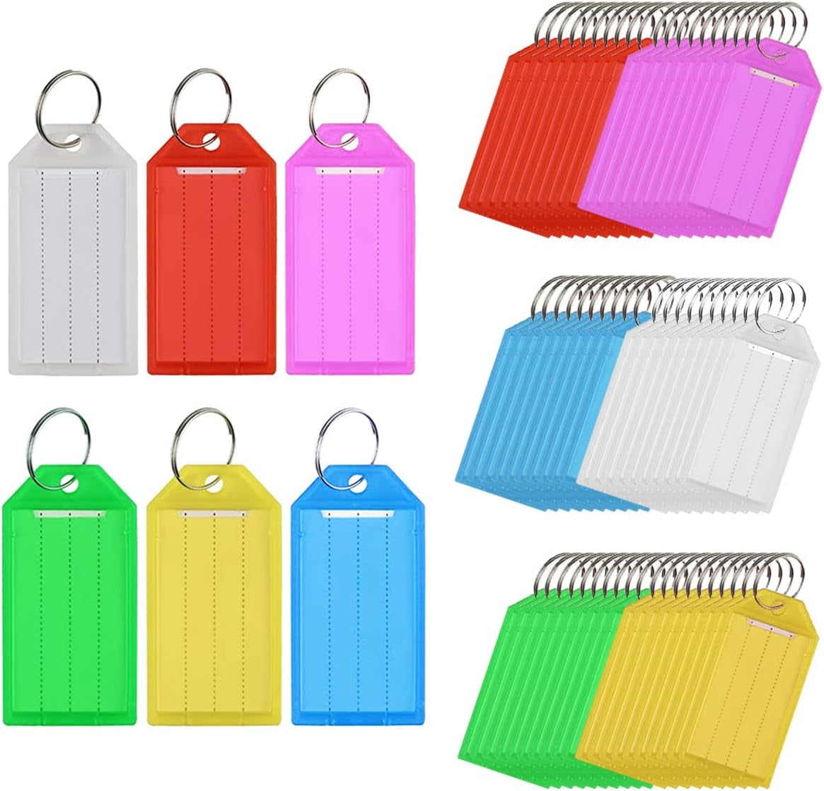 Pack of 60 keyrings, can be Written on, Basic Plastic Key Tags, Key Signs, Key Labels, Key fobs
