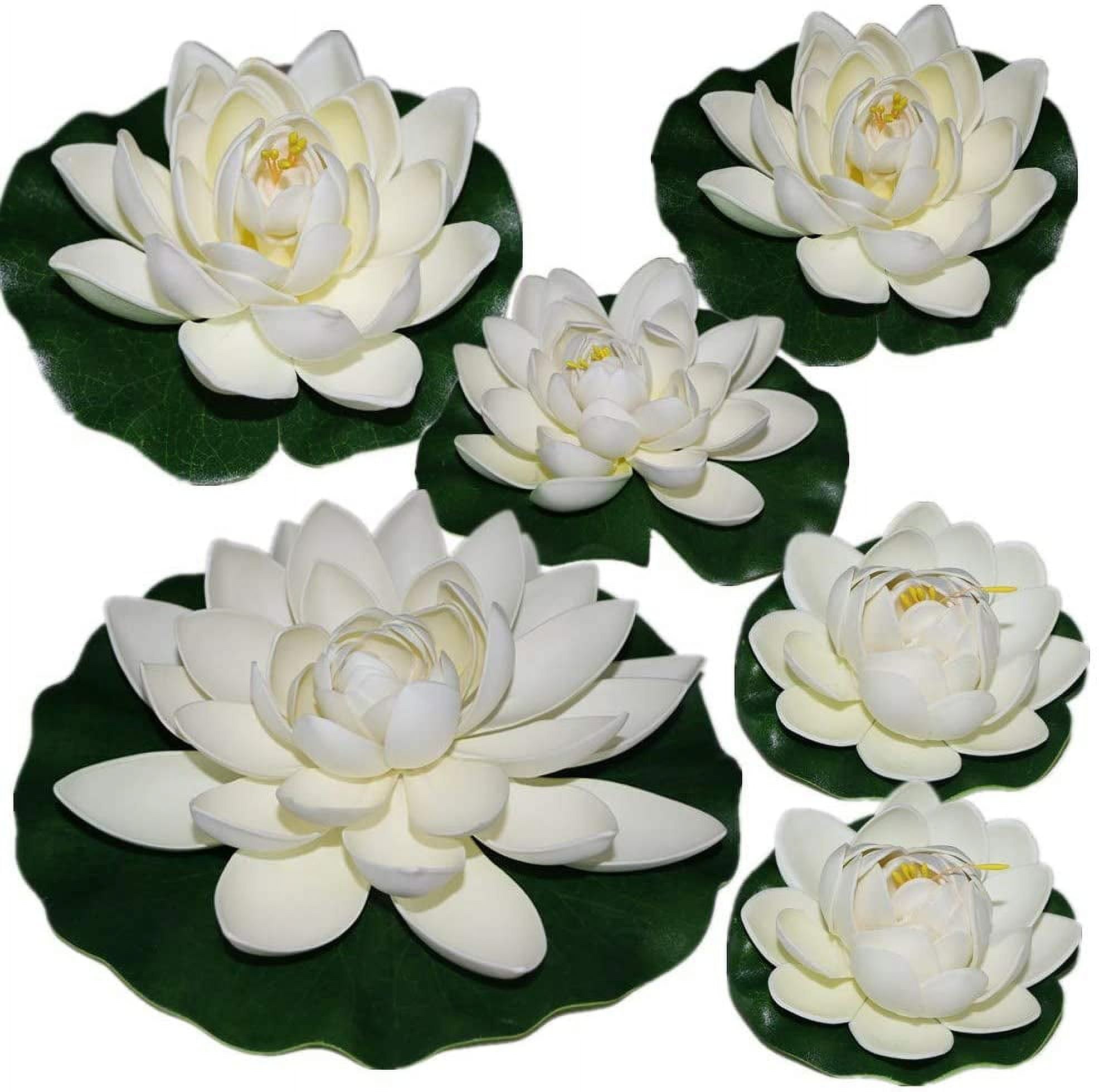 Artificial Lily Pads Pack of 6 Ivory White Water Lily Ornaments for